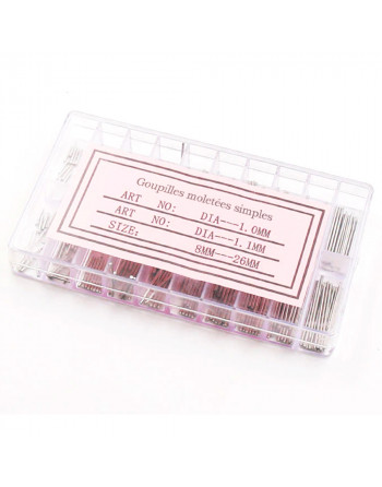 Knurled pin assortment Ø 1.0 / 1.1 mm, sizes 6–26 mm