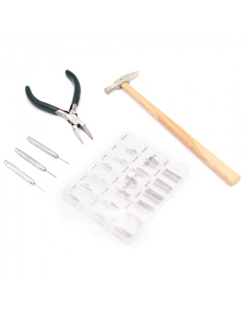 Complete metal bracelet repair kit with pin assortment